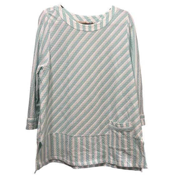 Soft Surroundings Mint Green White Striped Tunic Top PXL Cotton Blend Relaxed - Picture 1 of 6